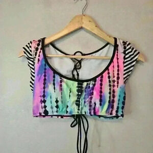 Hobie Swim/Bikini Top Mini Cap Sleeves Lace-up front Women's Size Small